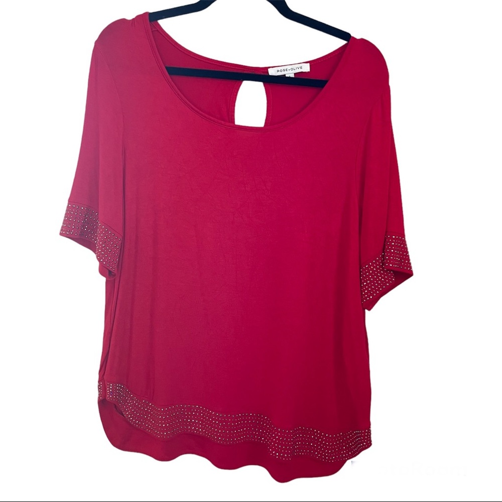 Rose & Olive Women’s Red Blouse with stud accents - L